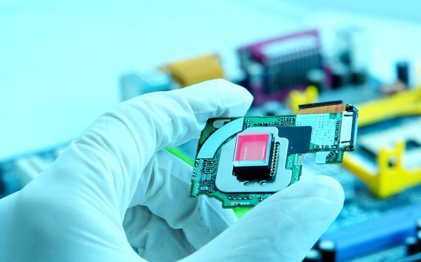 high technology chip quartz. image in beauty blue colors